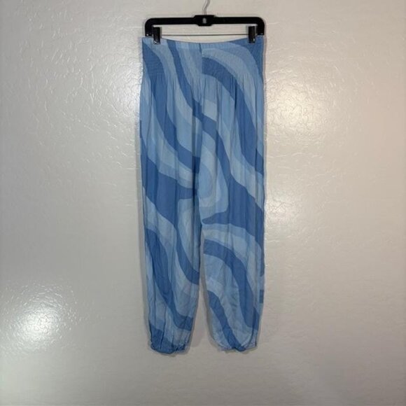 Lotus and Luna Pants Womens Medium Blue Boho Harem Joggers Smocked Waist Rayon - Picture 1 of 6